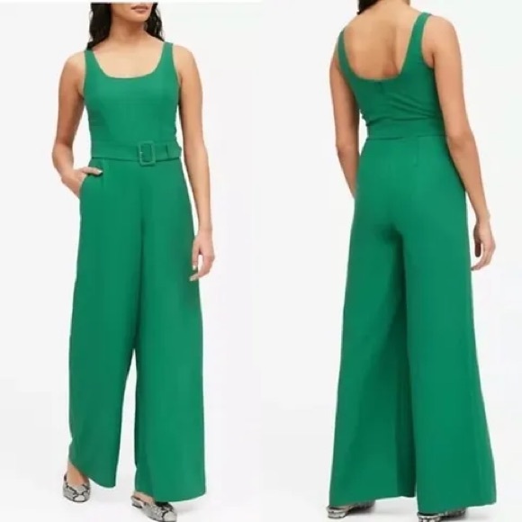 New Banana Republic “Kelly” Green Belted Scoop Neck Wide Leg Jumpsuit - Picture 14 of 15